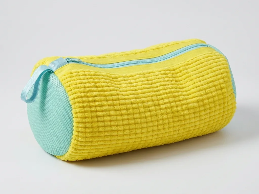 The yellow chenille shoe laundry bag with mesh panels and zipper