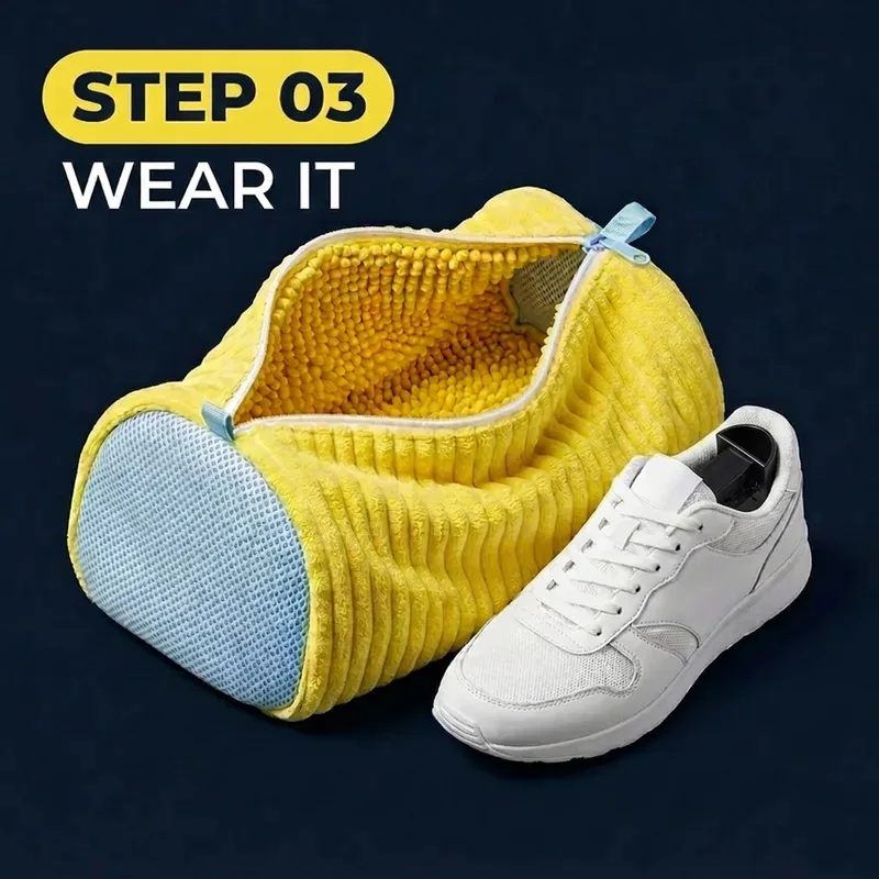 Step 3 — wear it: a clean white sneaker next to the open bag